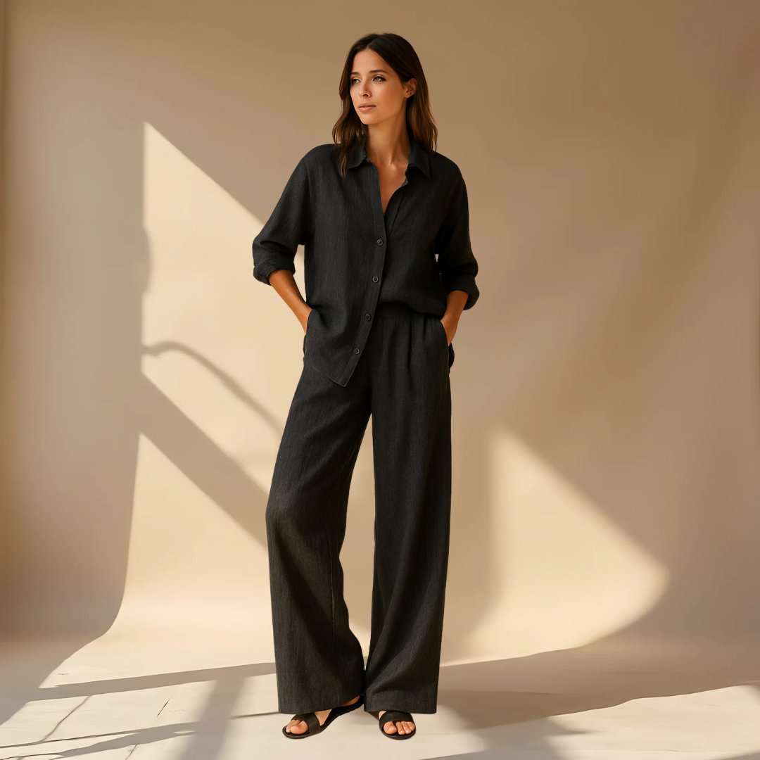 Hedda | Women’s Linen Shirt Wide Leg Trousers Set