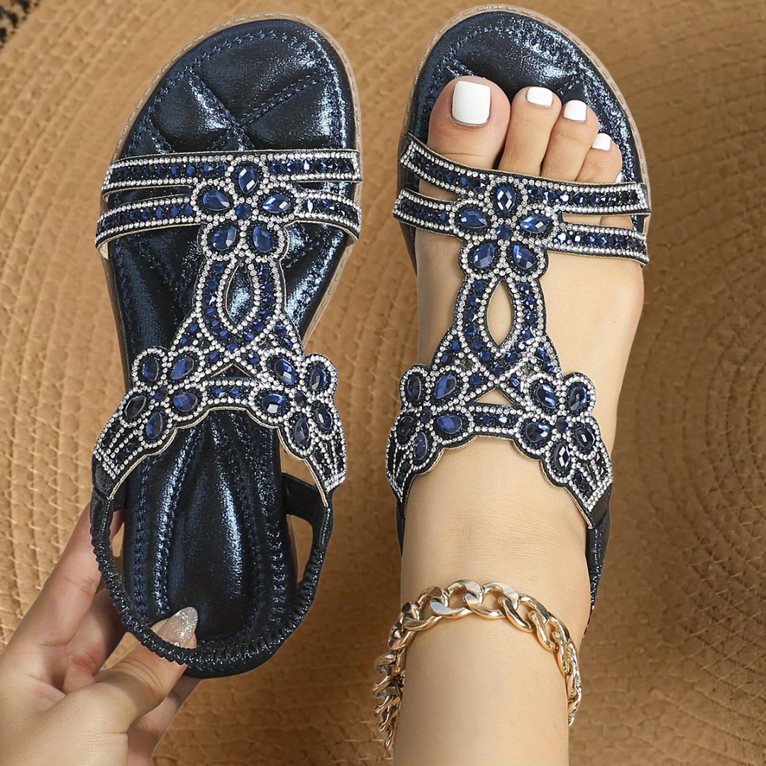 Martina | Women’s Flat Summer Rhinestone Details Orthopedic Sandals