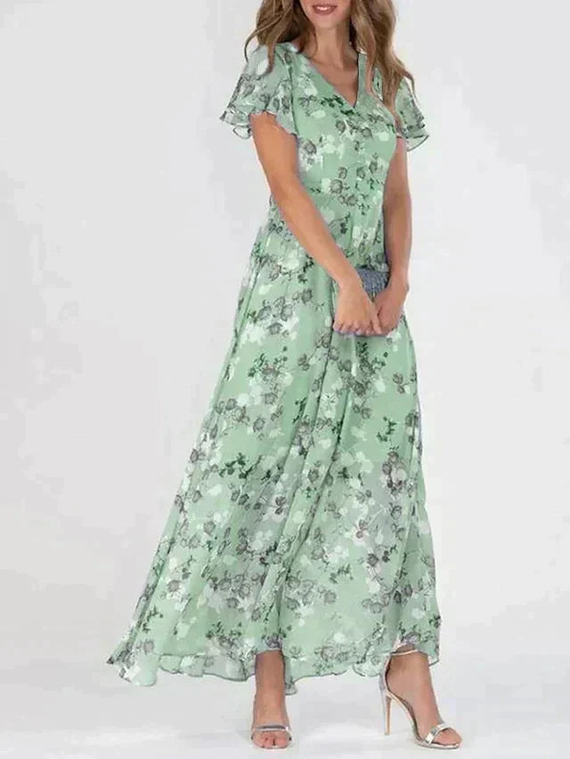 Katinka | Women’s Flutter Sleeve Floral Maxi Dress