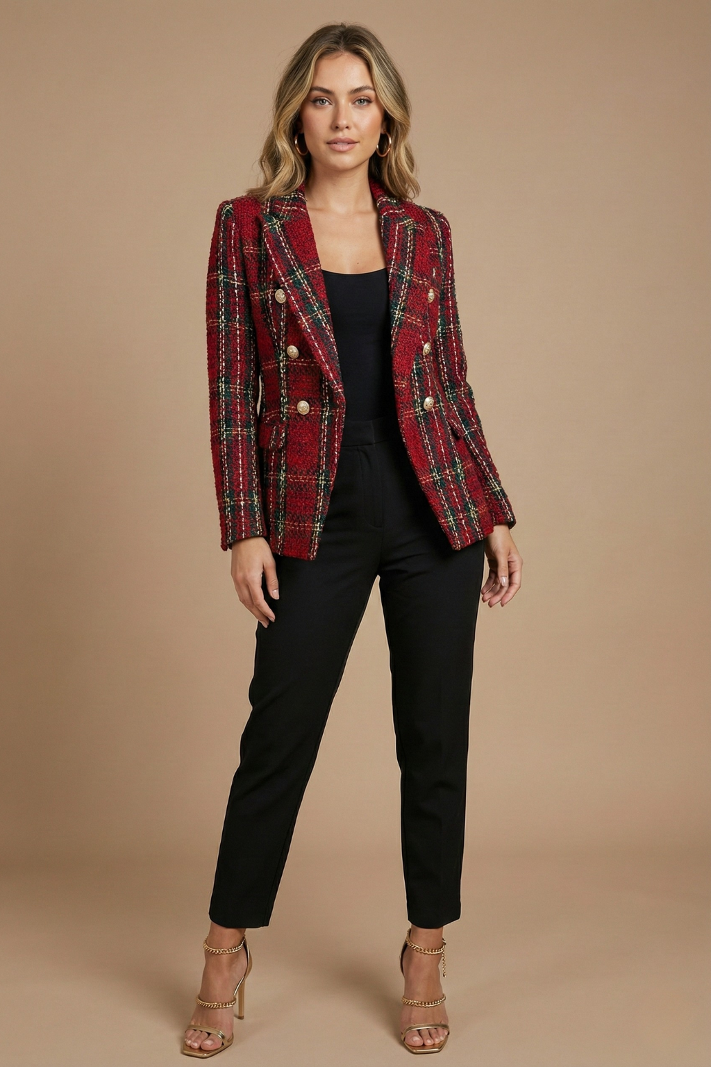 Sabine | Women’s Tweed Check Double-Breasted Blazer