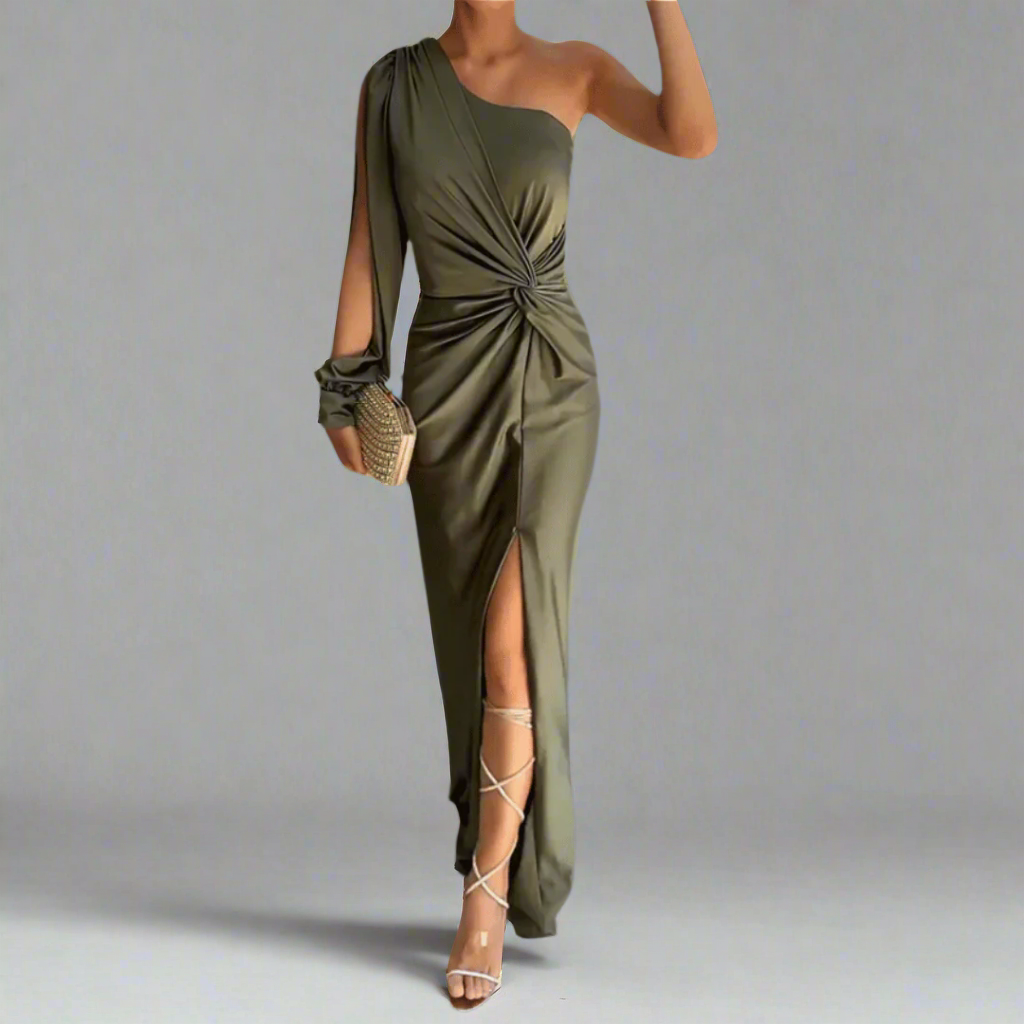 Leonora | Women’s One Shoulder Front Slit Maxi Dress