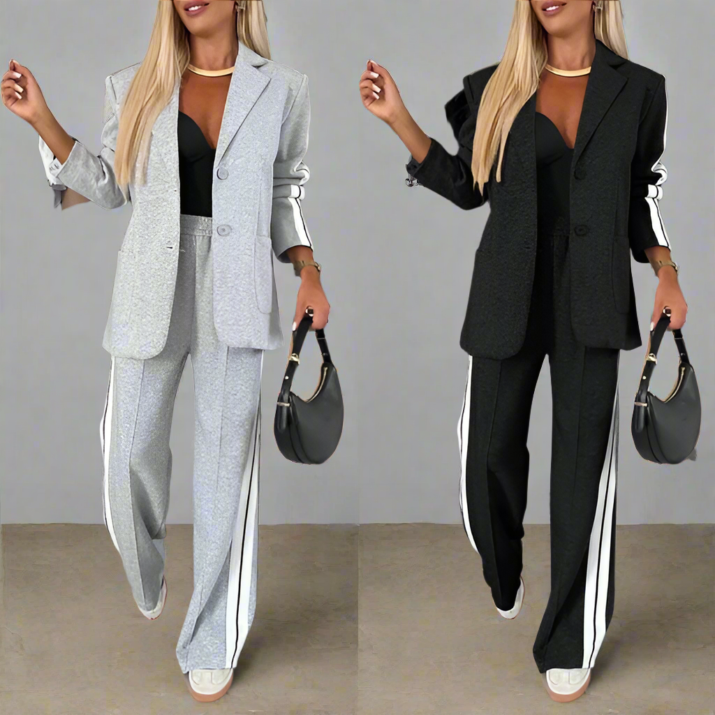 Katalin | Women’s Side Stripes Wide Leg Blazer Set