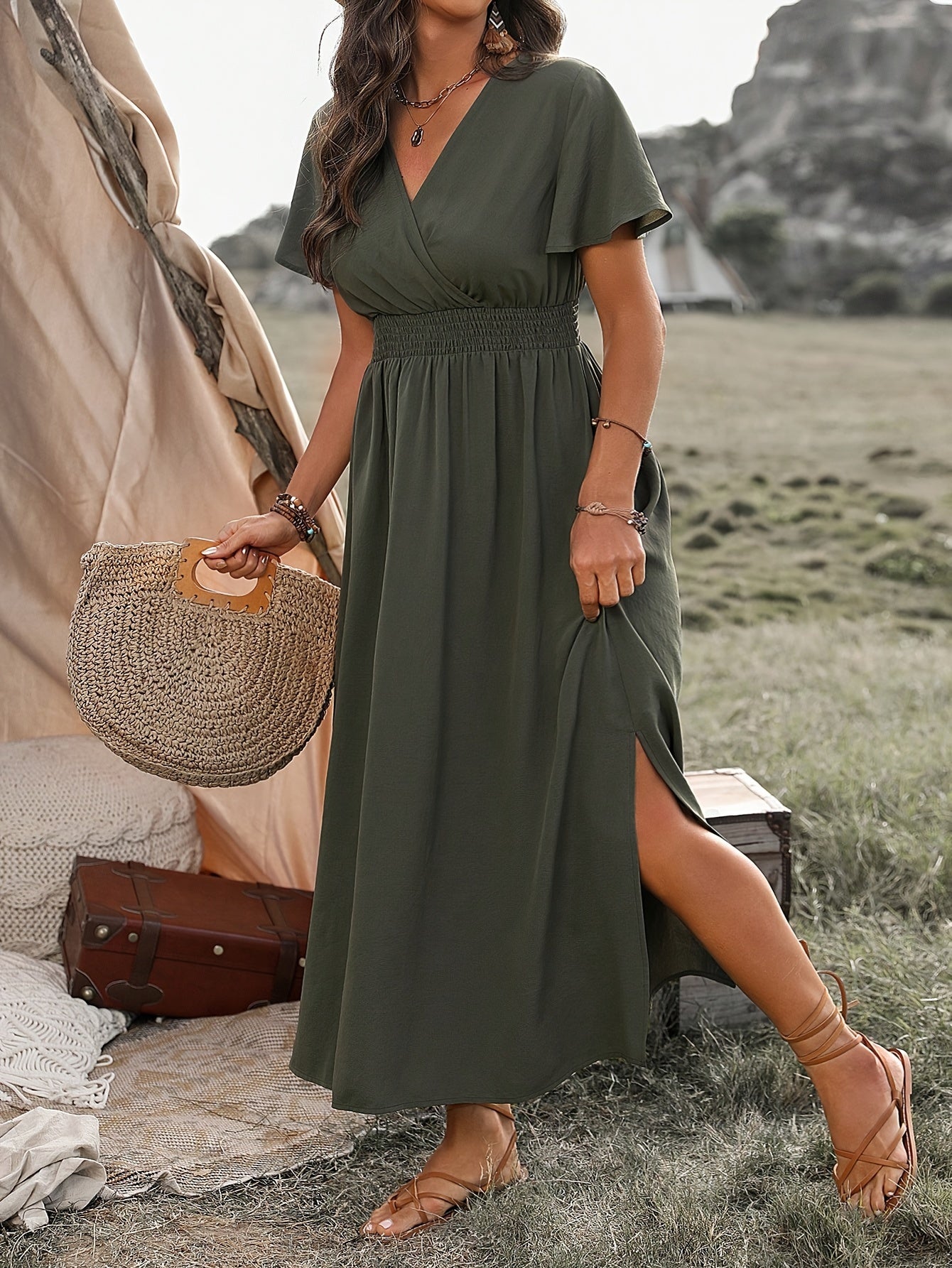 Kaia | Women’s Short Sleeve Wrap Maxi Dress