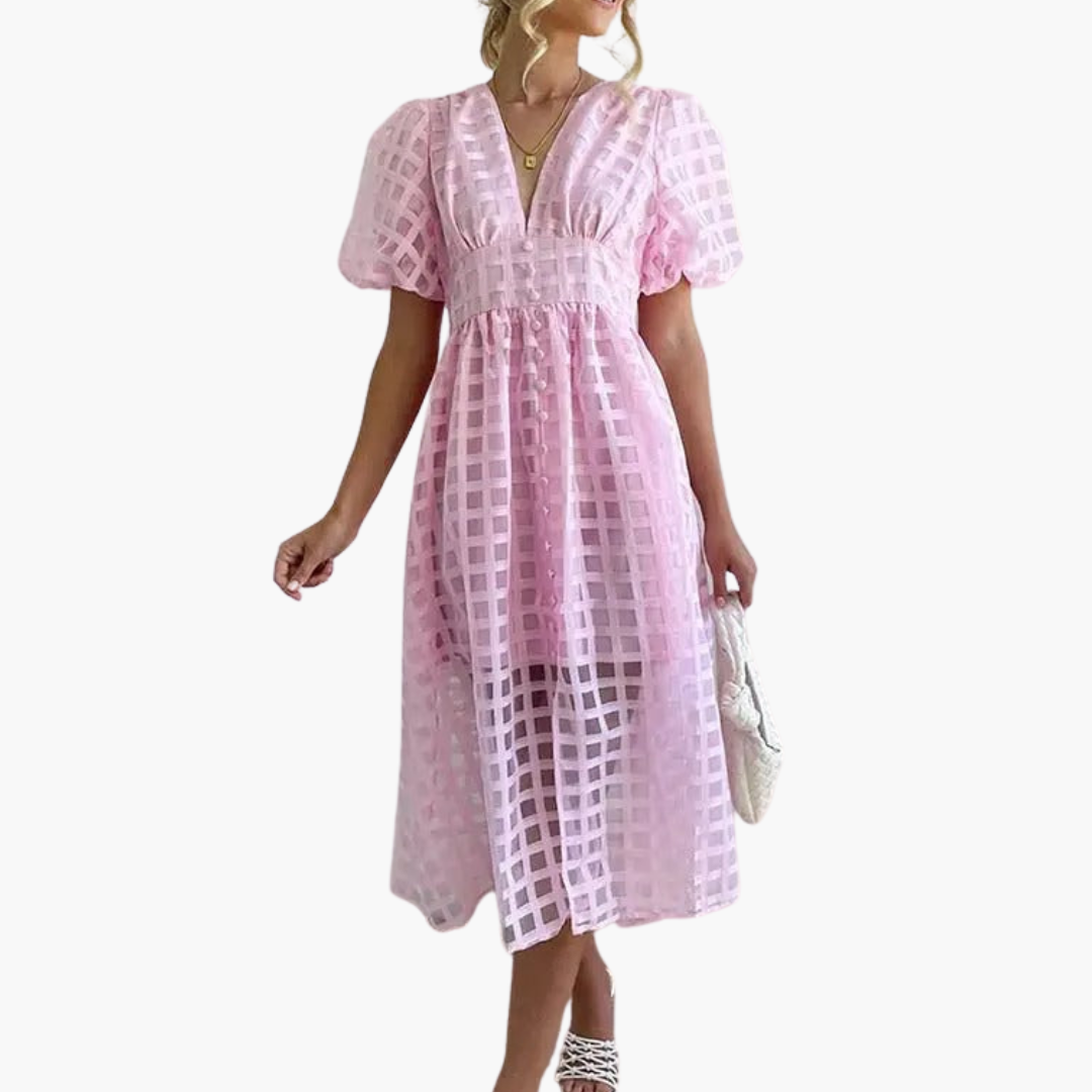 Aurelie | Women’s Cocktail Puff Sleeves Midi Dress