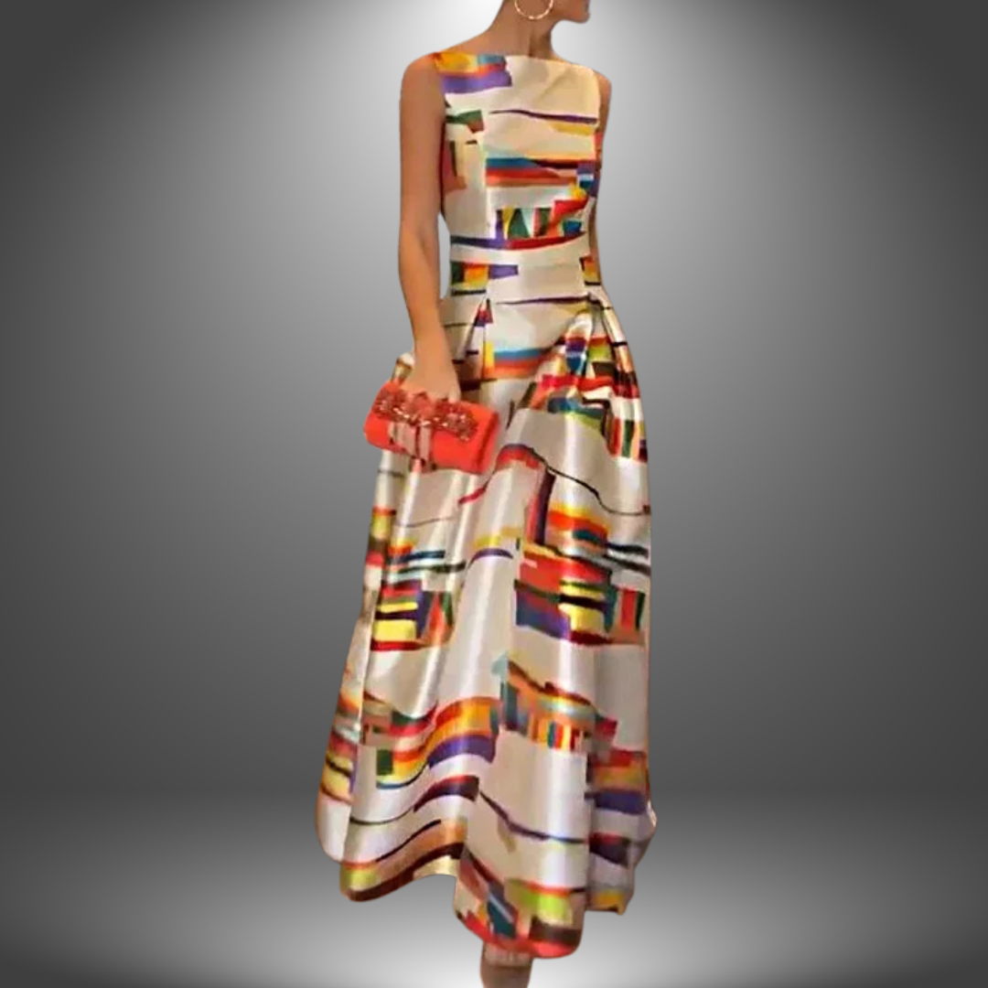Donna | Women’s Boat Neck Geometric Maxi Dress