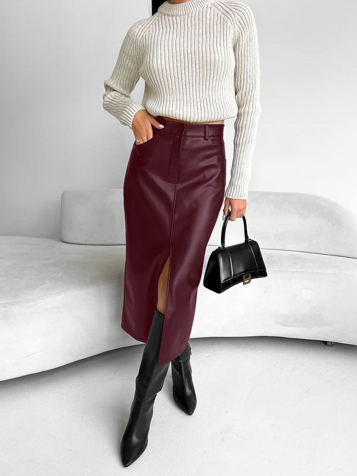 Cecylia | Women’s Leather Midi Skirt