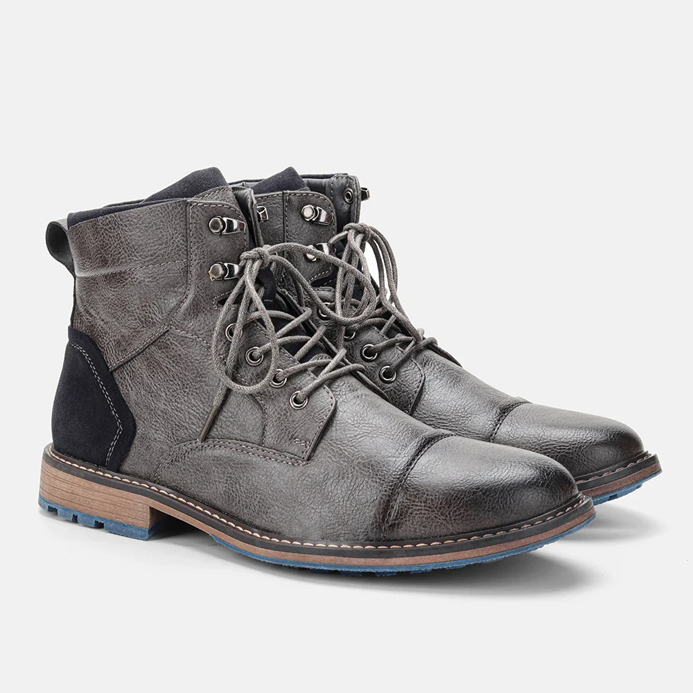 Angelo | Men’s Leather Cap-Toe Lug Sole Boots