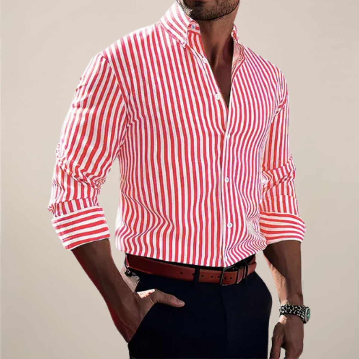 Jeroen | Men’s Long Sleeve Striped Shirt