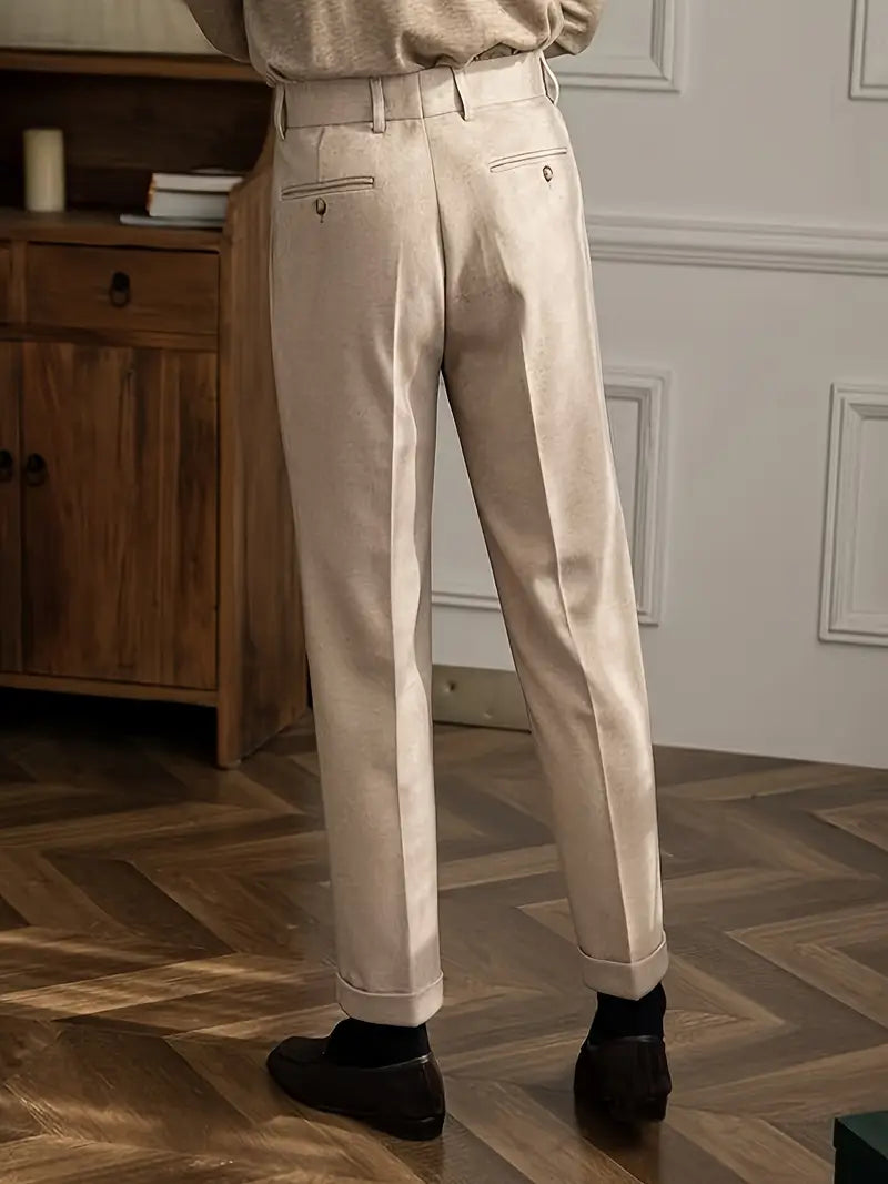Simon | Men’s Tailored Straight Leg Folded Hem Trousers