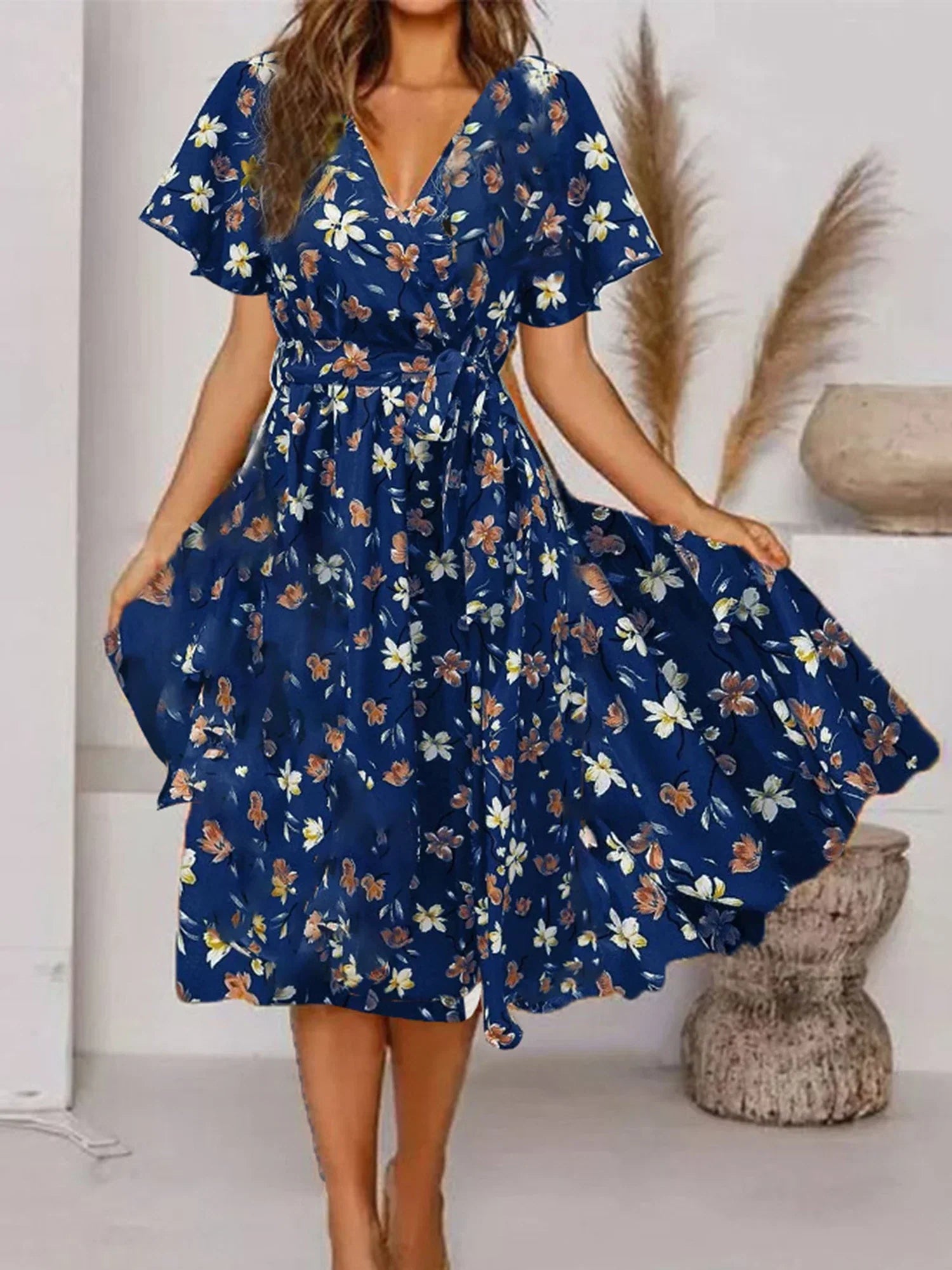 Lara | Women’s Floral Short Sleeve Midi Dress