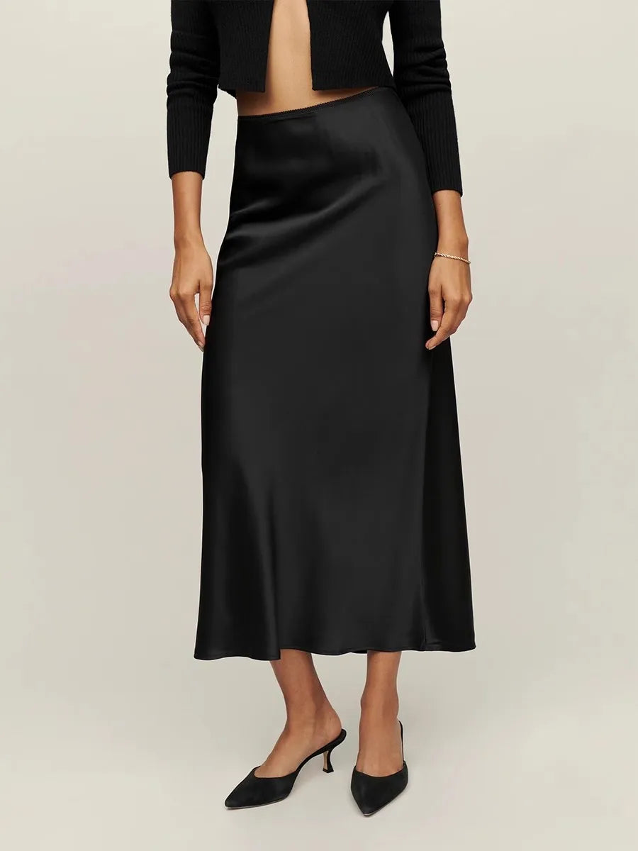Odelia | Women’s Satin Midi Skirt