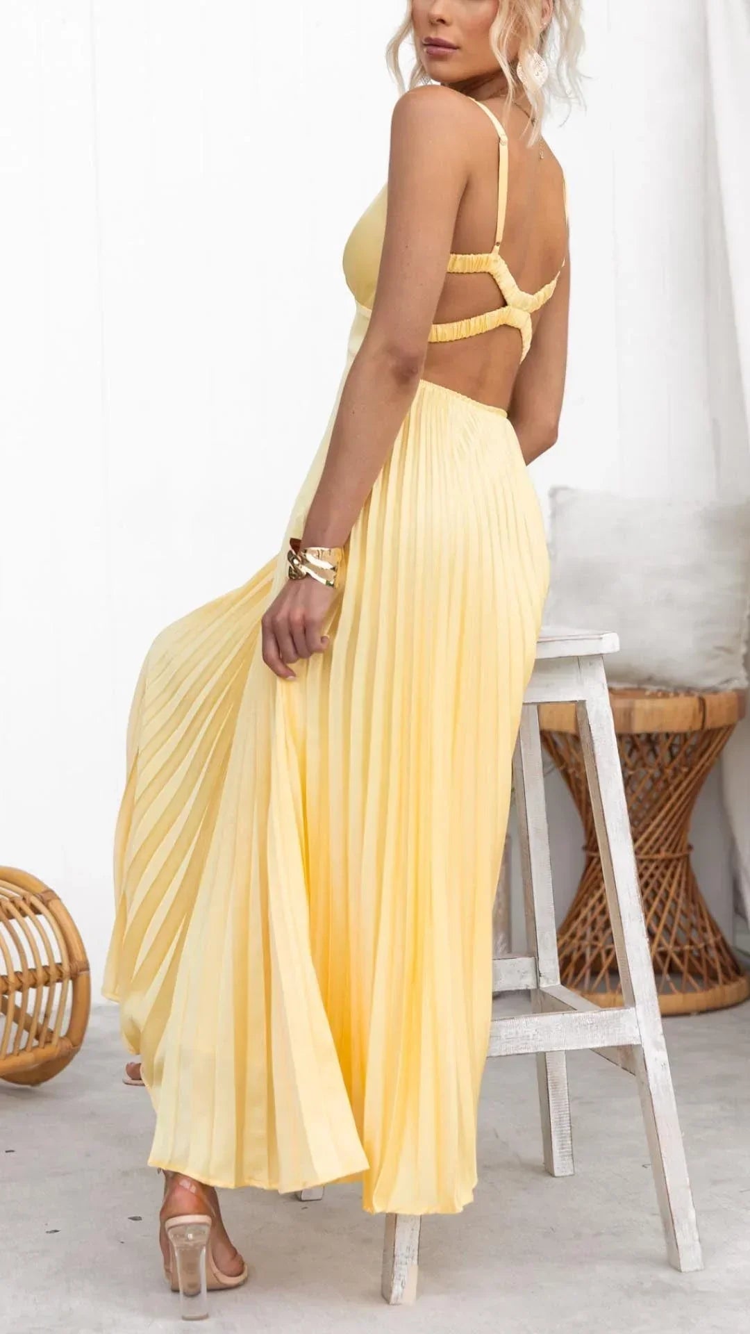 Greta | Women’s Pleated Crossover Back Maxi Dress