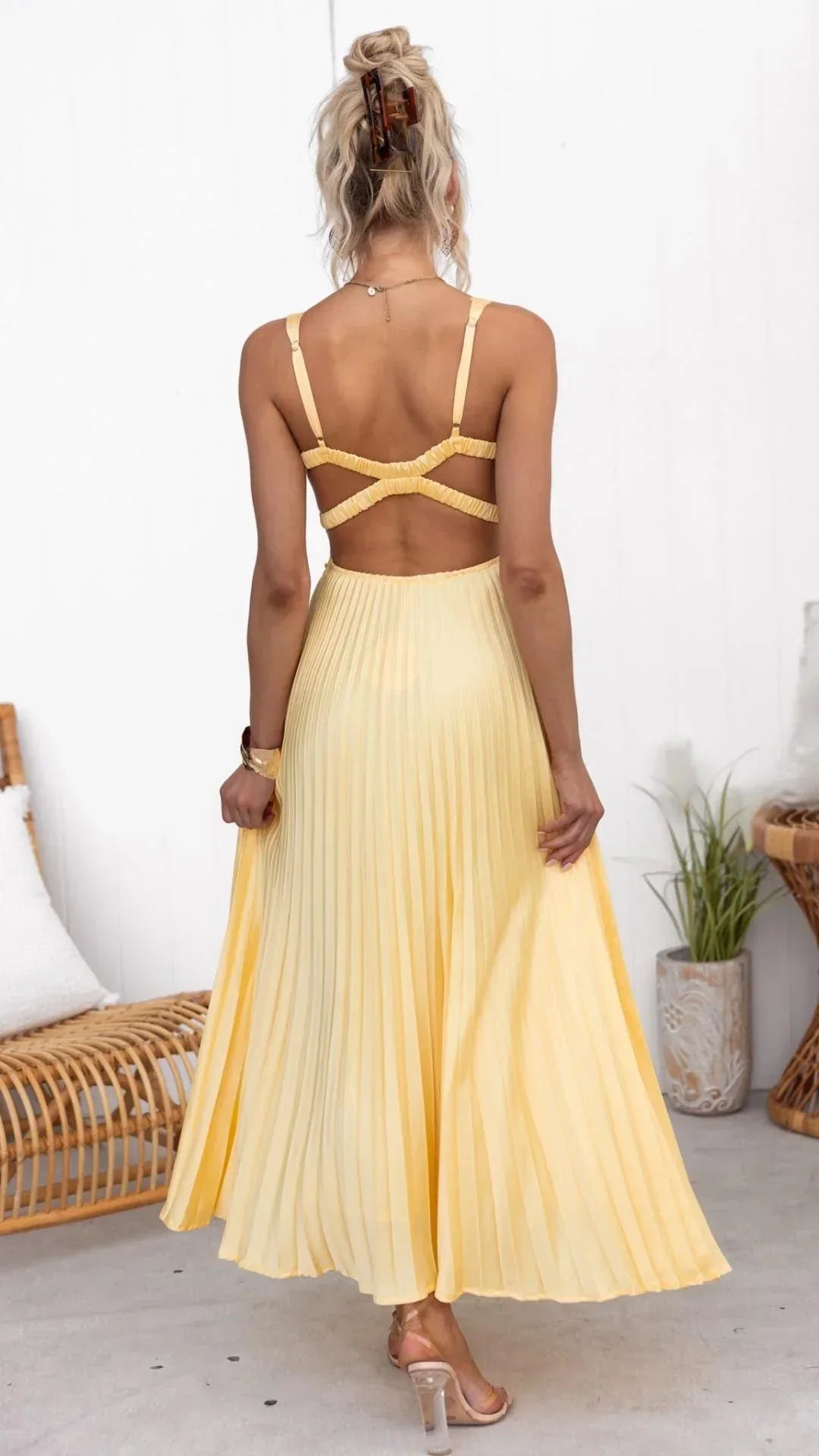 Greta | Women’s Pleated Crossover Back Maxi Dress