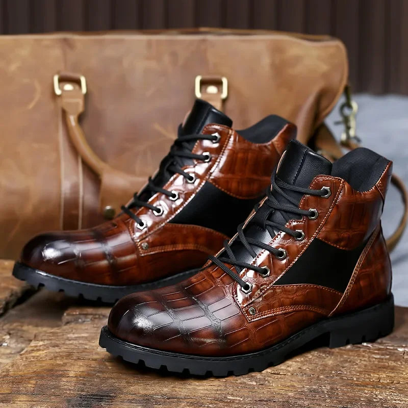 Carlsen | Men’s Crocodile Embossed Ankle Boots