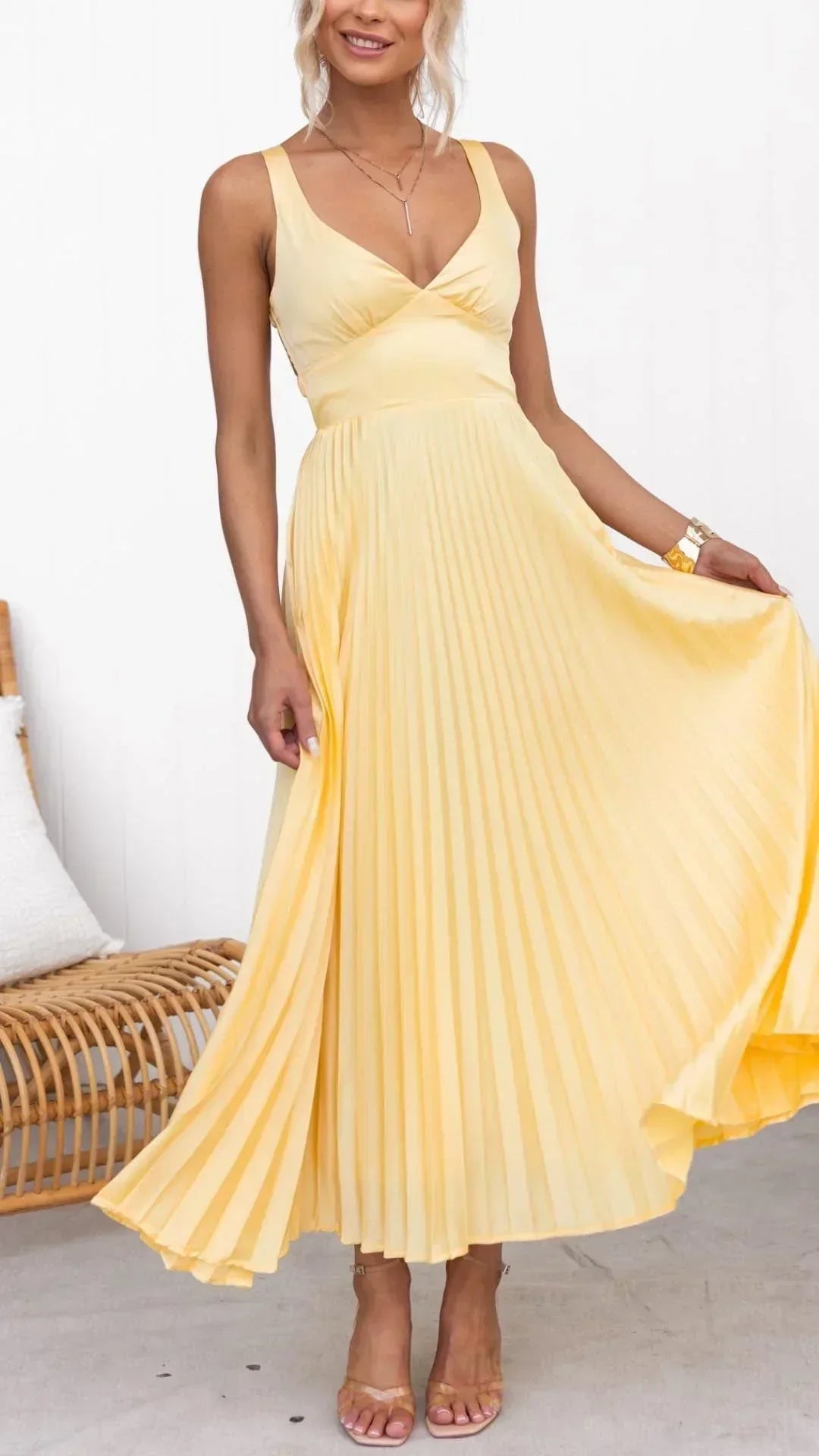 Aveline | Women’s V-Neck Pleated Maxi Dress