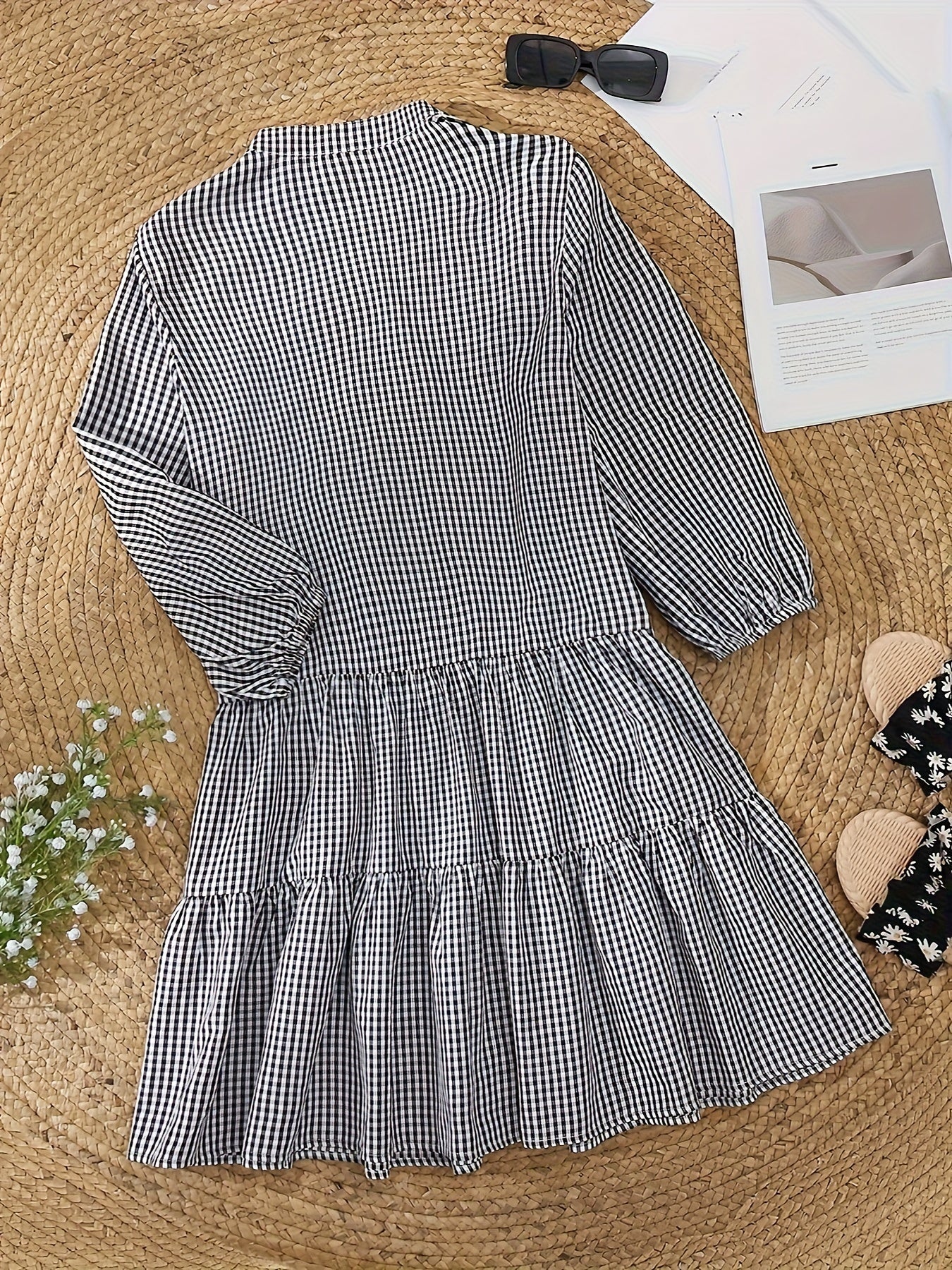 Daisy | Women's Gingham Tiered Mini Shirt Dress