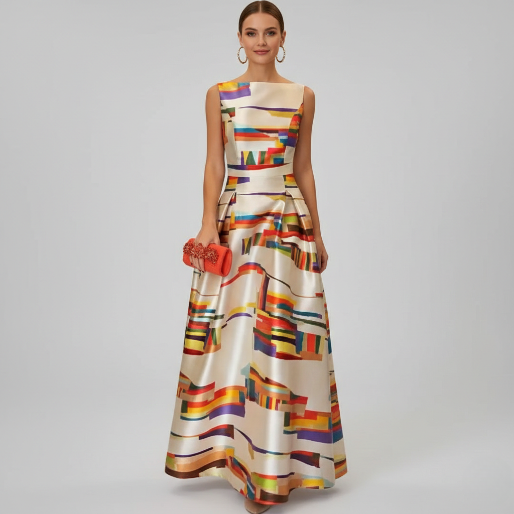 Donna | Women’s Boat Neck Geometric Maxi Dress