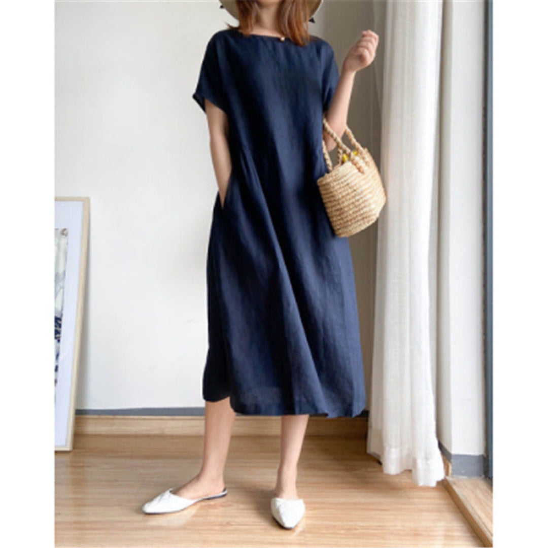Elris | Women’s Linen Short Sleeve Midi Dress