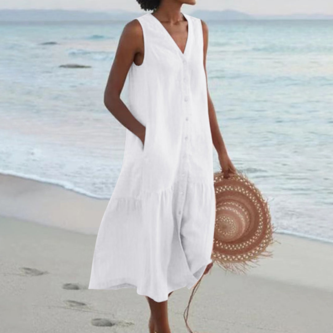 Giovanna | Women’s Linen Sleeveless Midi Shirt Dress