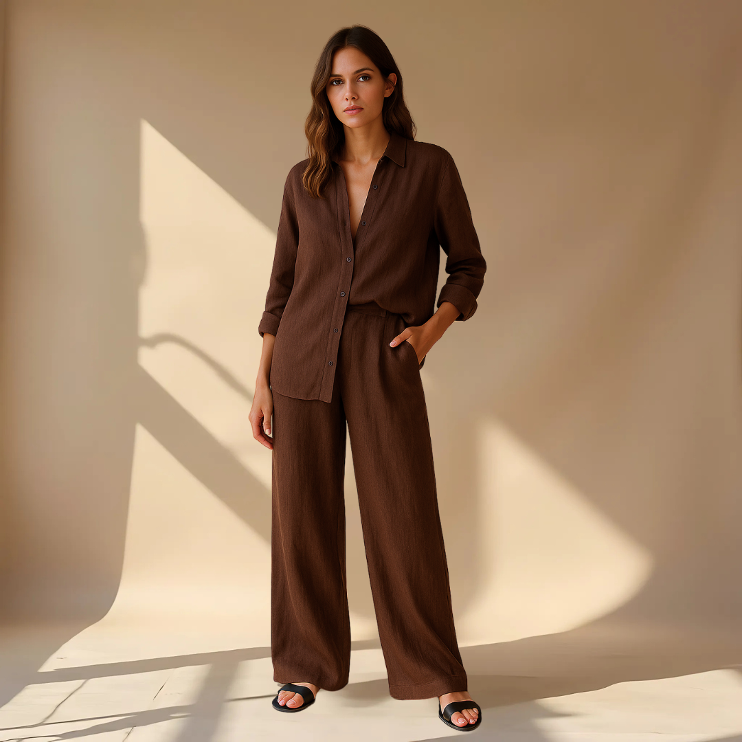 Hedda | Women’s Linen Shirt Wide Leg Trousers Set