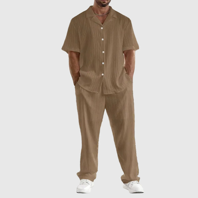 Olaf | Men’s Short Sleeve Button-Up Pleated Set