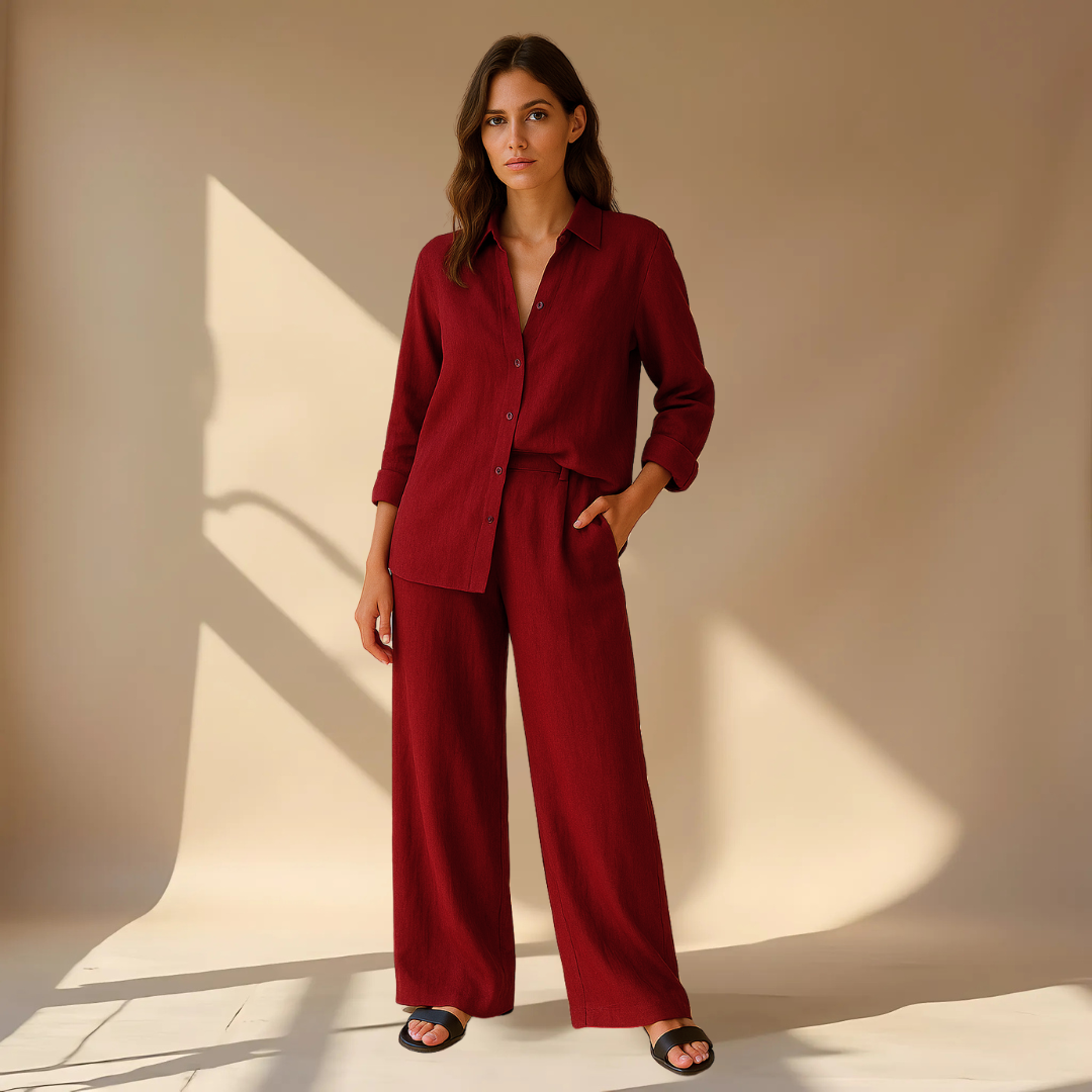 Hedda | Women’s Linen Shirt Wide Leg Trousers Set