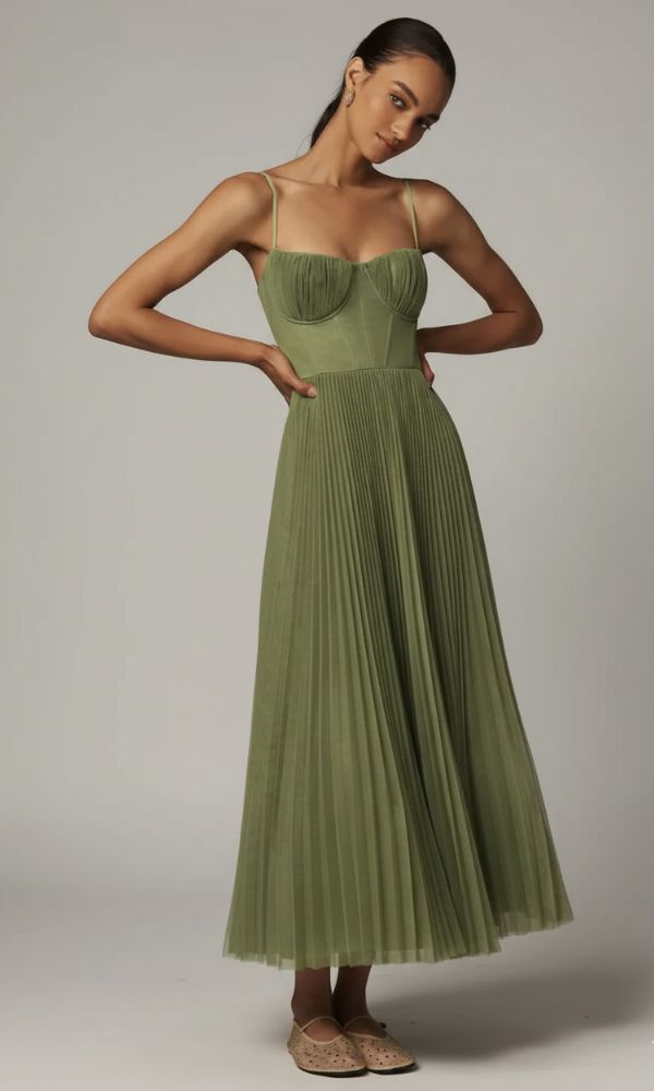 Hestia | Women’s Corset Top Pleated Maxi Dress