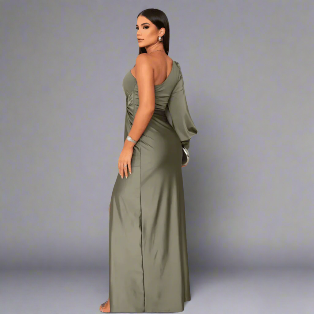 Leonora | Women’s One Shoulder Front Slit Maxi Dress