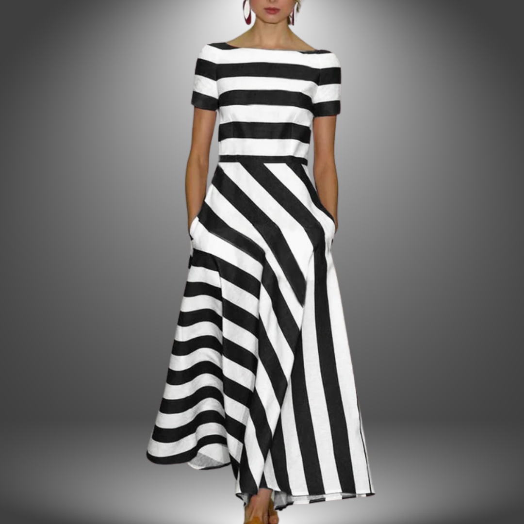 Feah | Women’s Straight Neckline Striped Maxi Dress