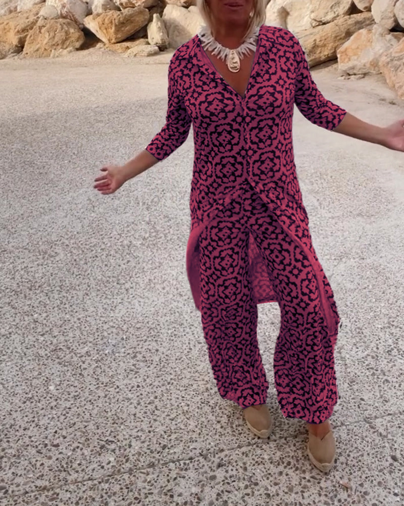 Gavriella | Women’s Geometric V-Neck Two-Piece Set