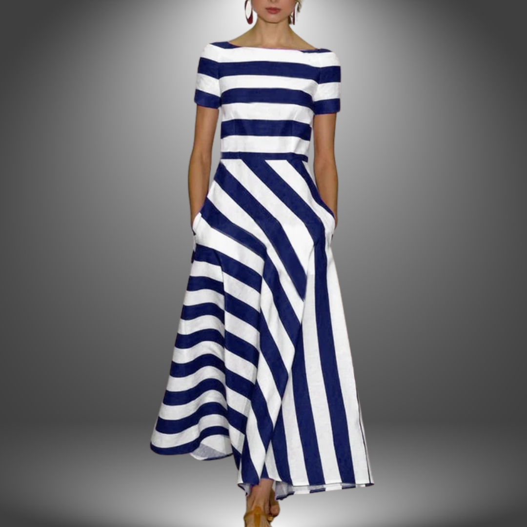 Feah | Women’s Straight Neckline Striped Maxi Dress