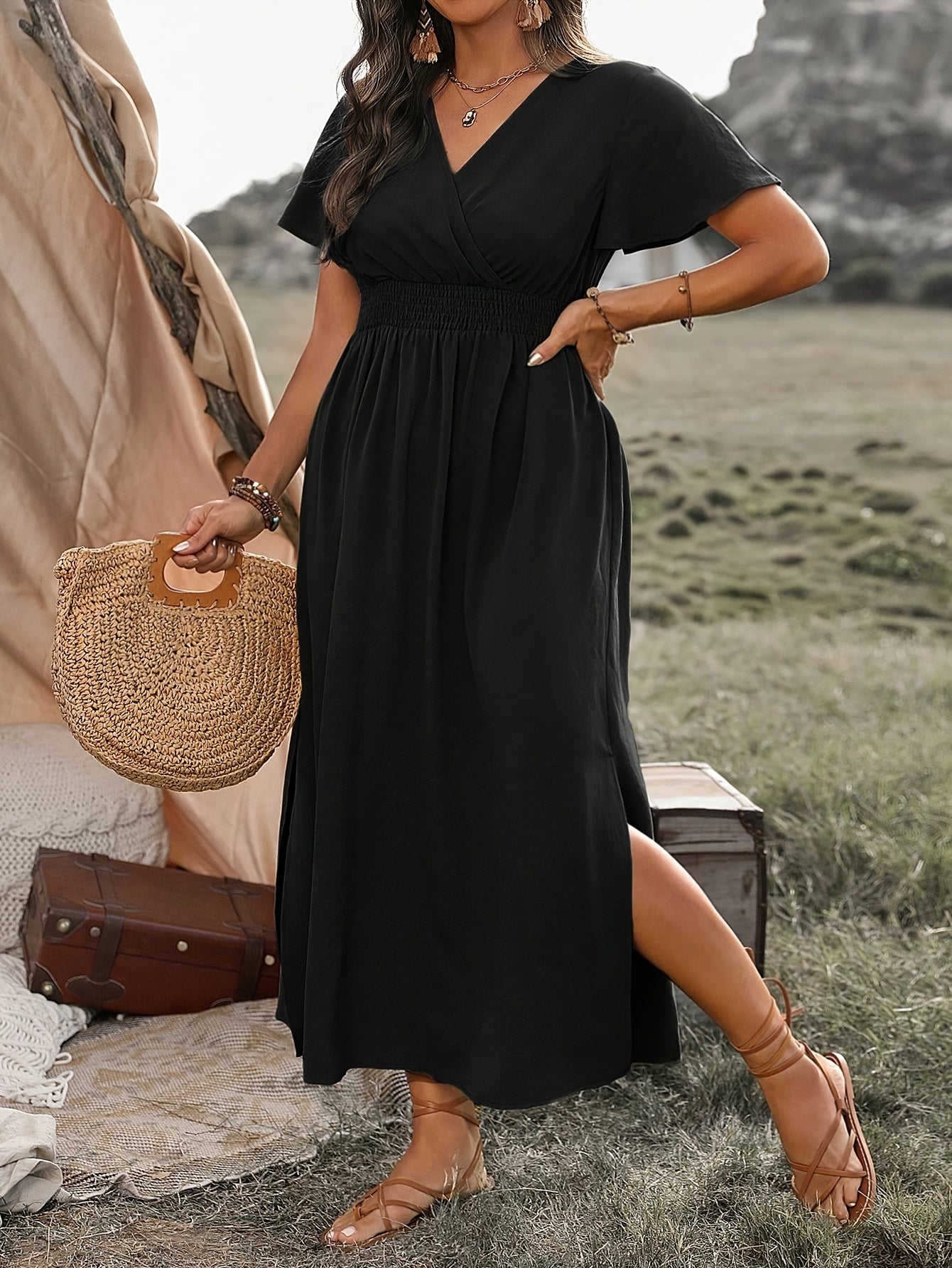 Kaia | Women’s Short Sleeve Wrap Maxi Dress
