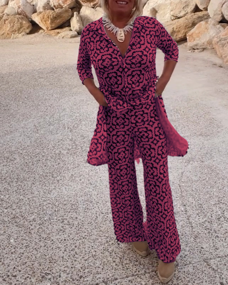 Gavriella | Women’s Geometric V-Neck Two-Piece Set