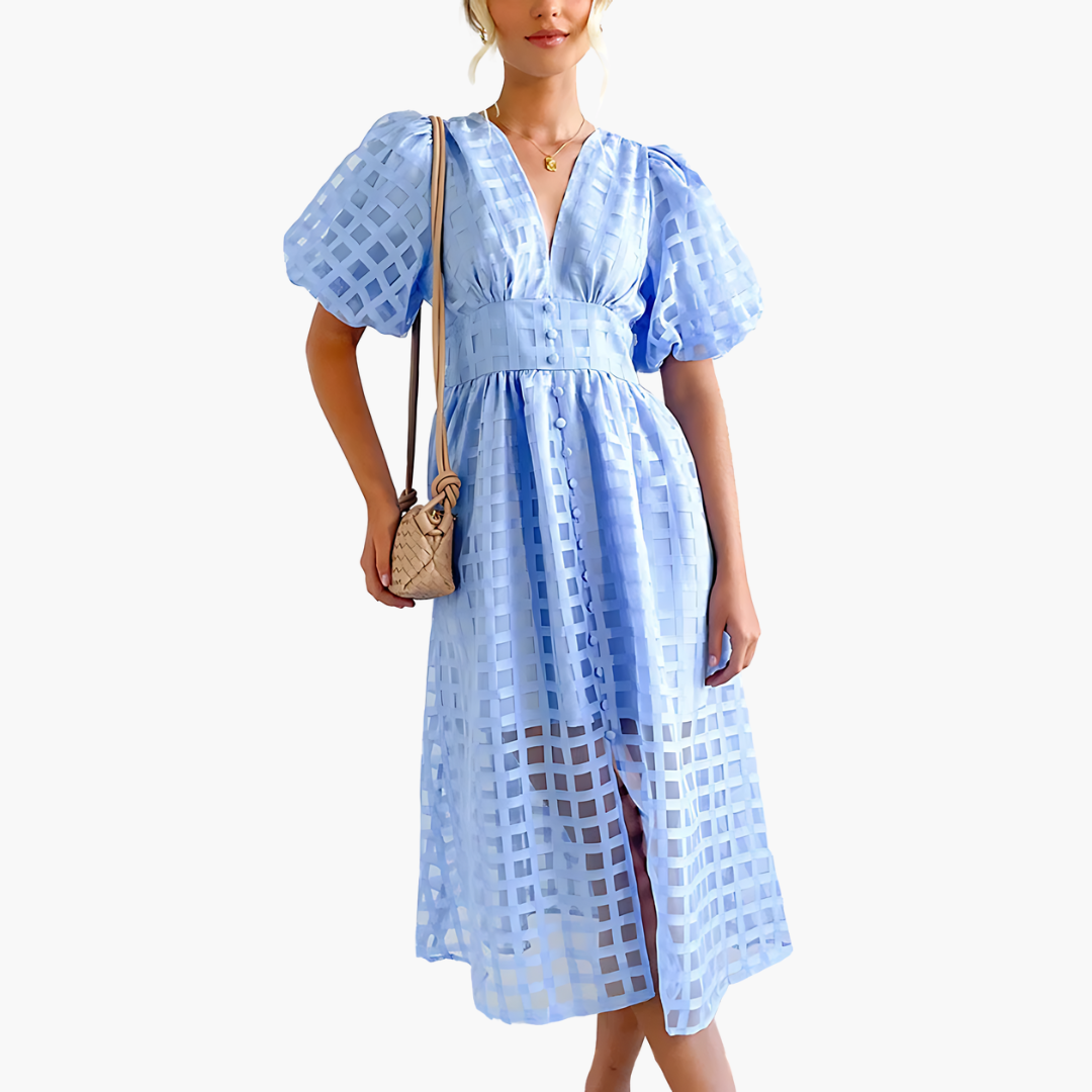 Aurelie | Women’s Cocktail Puff Sleeves Midi Dress