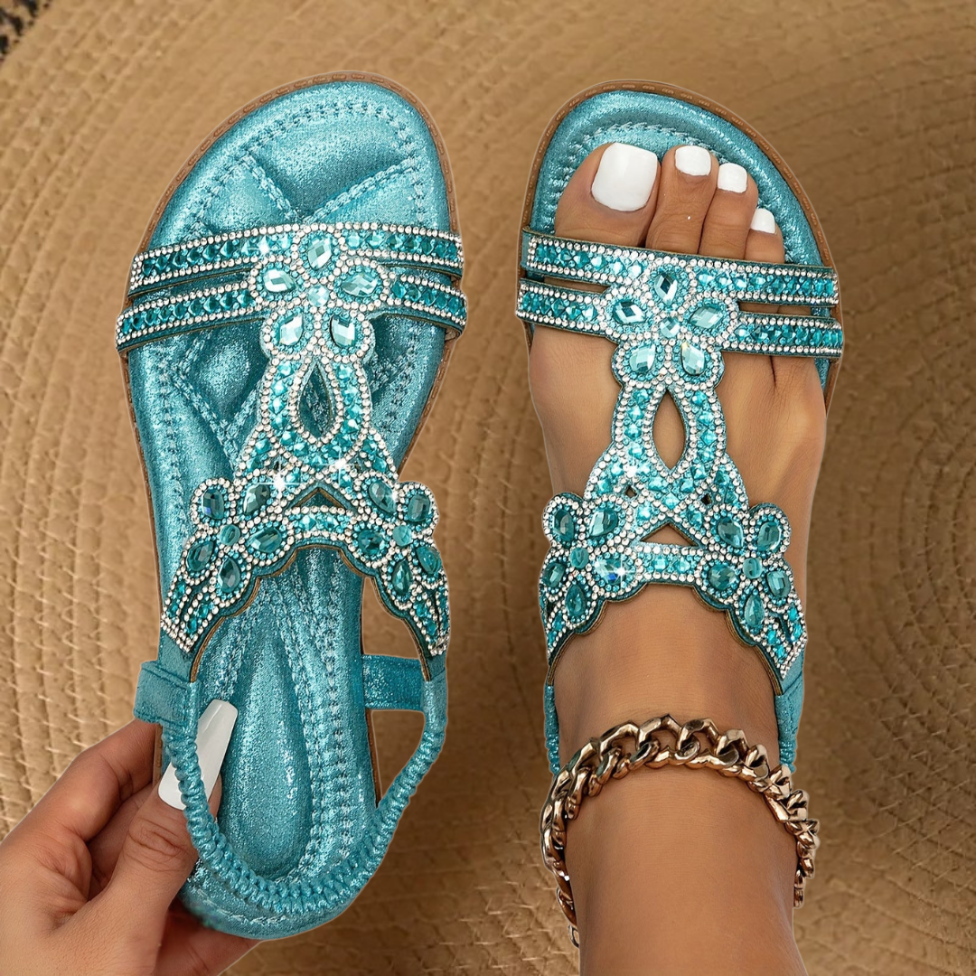 Martina | Women’s Flat Summer Rhinestone Details Orthopedic Sandals