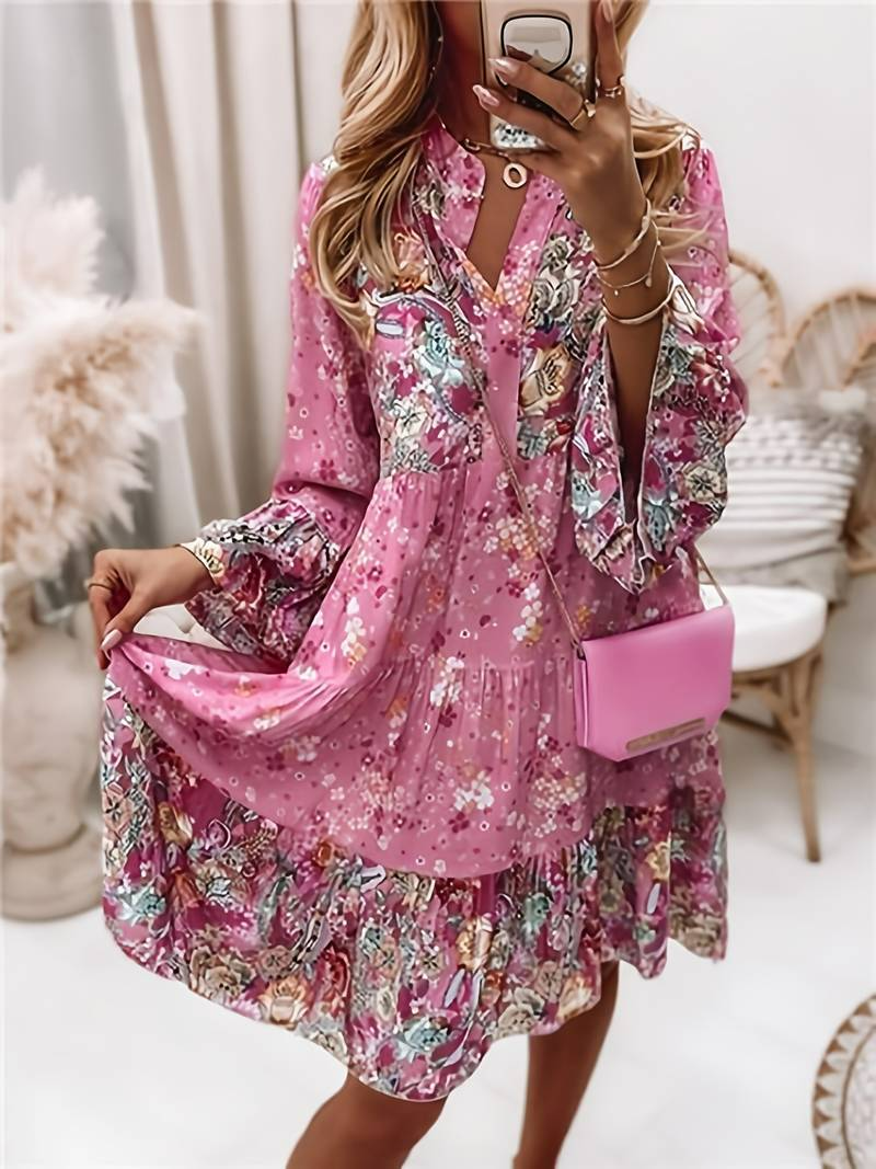 Florence | Women's Tiered Floral Flared Sleeves  Mini Dress