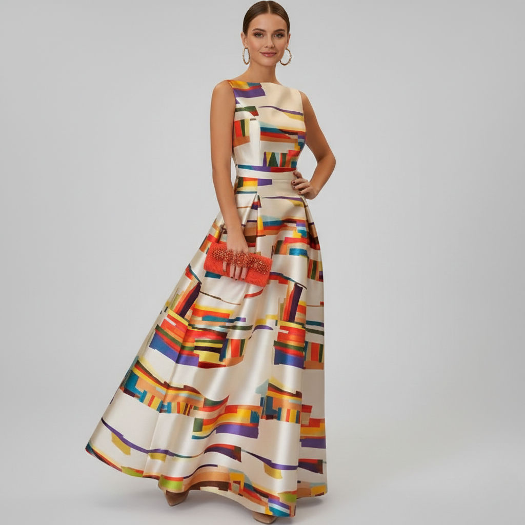 Donna | Women’s Boat Neck Geometric Maxi Dress