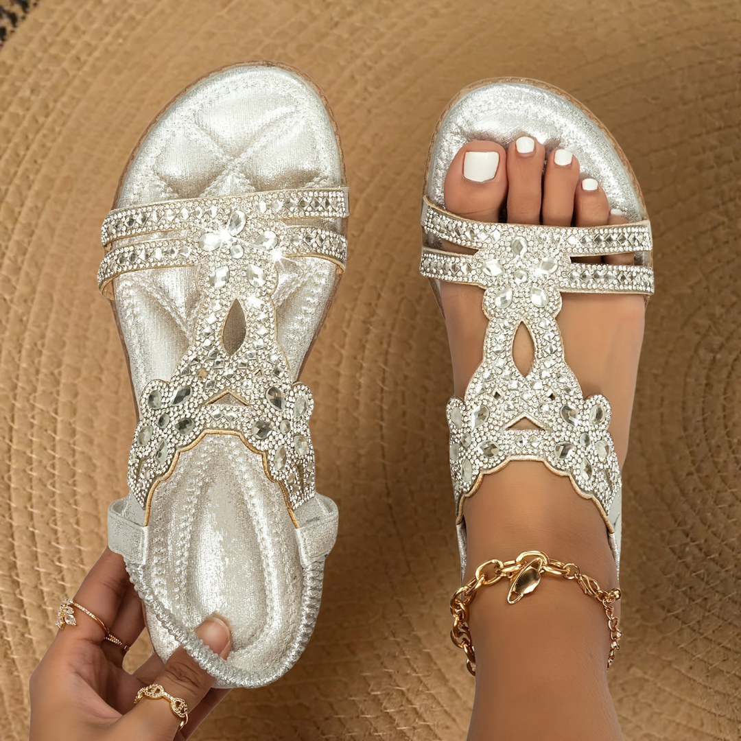 Martina | Women’s Flat Summer Rhinestone Details Orthopedic Sandals