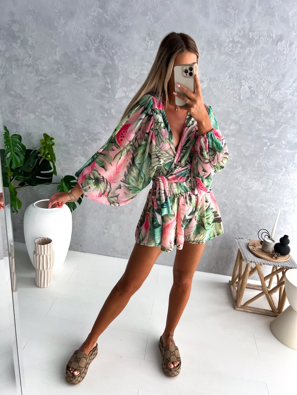 Eirene | Women’s Printed Long Sleeve Shorts Two-Piece Set