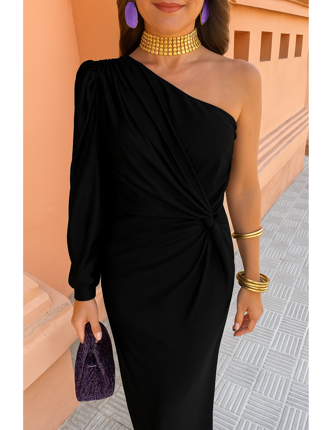 Berenice | Women’s One Shoulder Long Sleeve Midi Dress