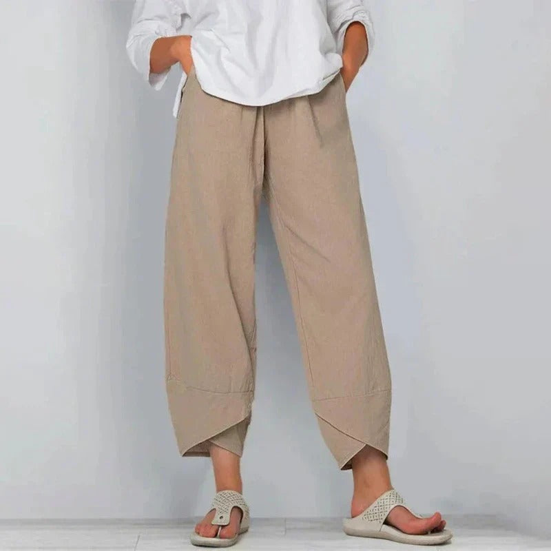 Penelope | Women’s Linen-Look Cross-Hem Lantern Trousers