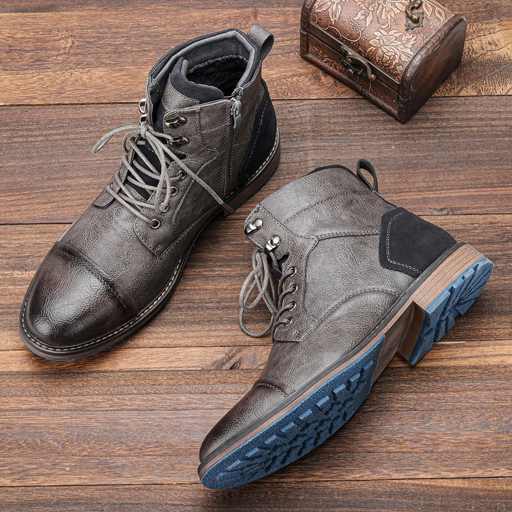 Angelo | Men’s Leather Cap-Toe Lug Sole Boots