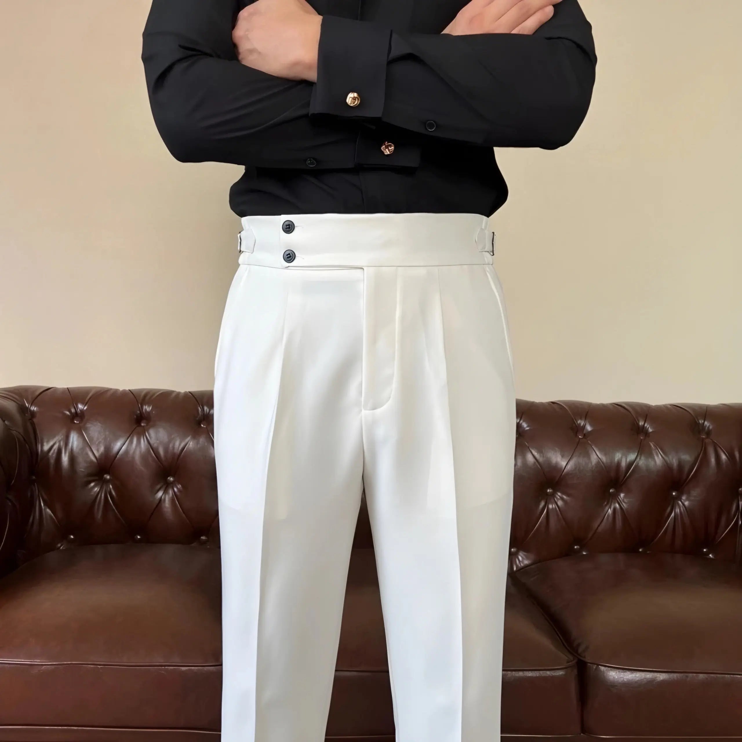 Edward | Men’s Pleated Double Button Trousers