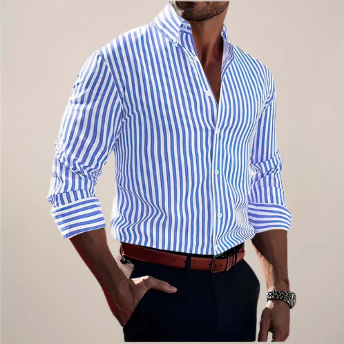 Jeroen | Men’s Long Sleeve Striped Shirt