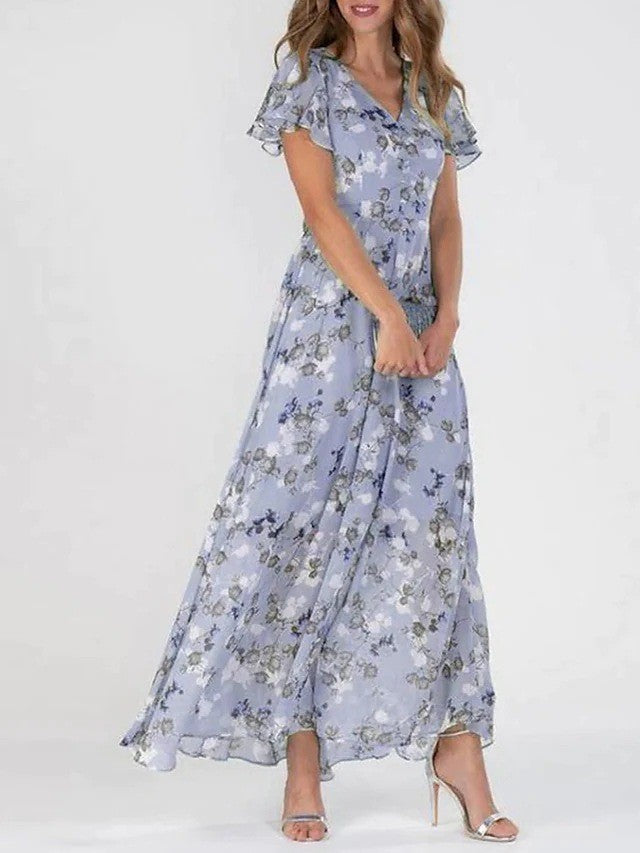 Katinka | Women’s Flutter Sleeve Floral Maxi Dress