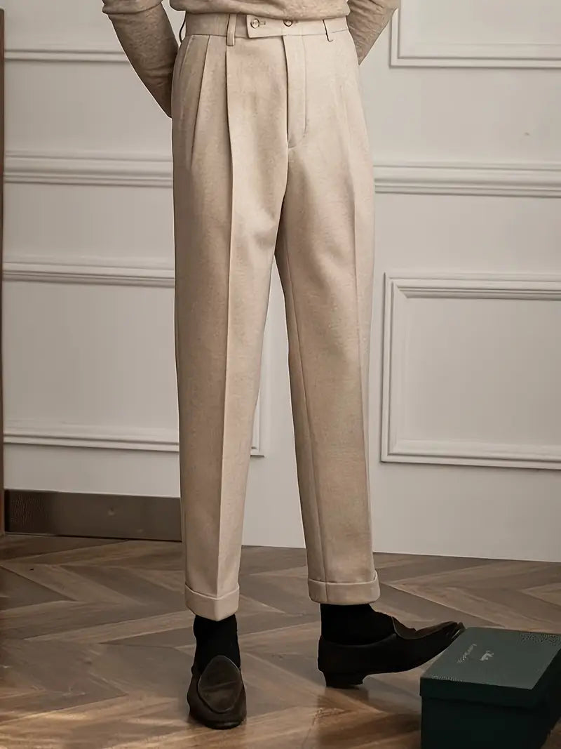 Simon | Men’s Tailored Straight Leg Folded Hem Trousers