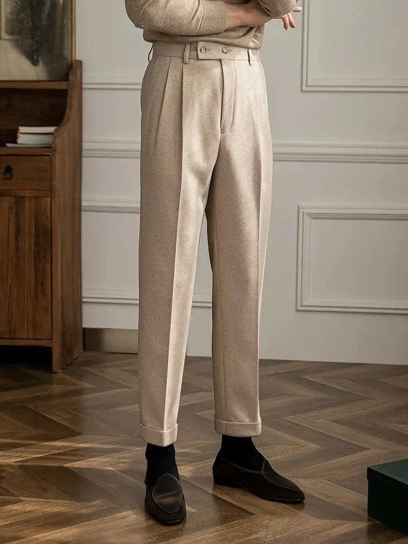 Simon | Men’s Tailored Straight Leg Folded Hem Trousers