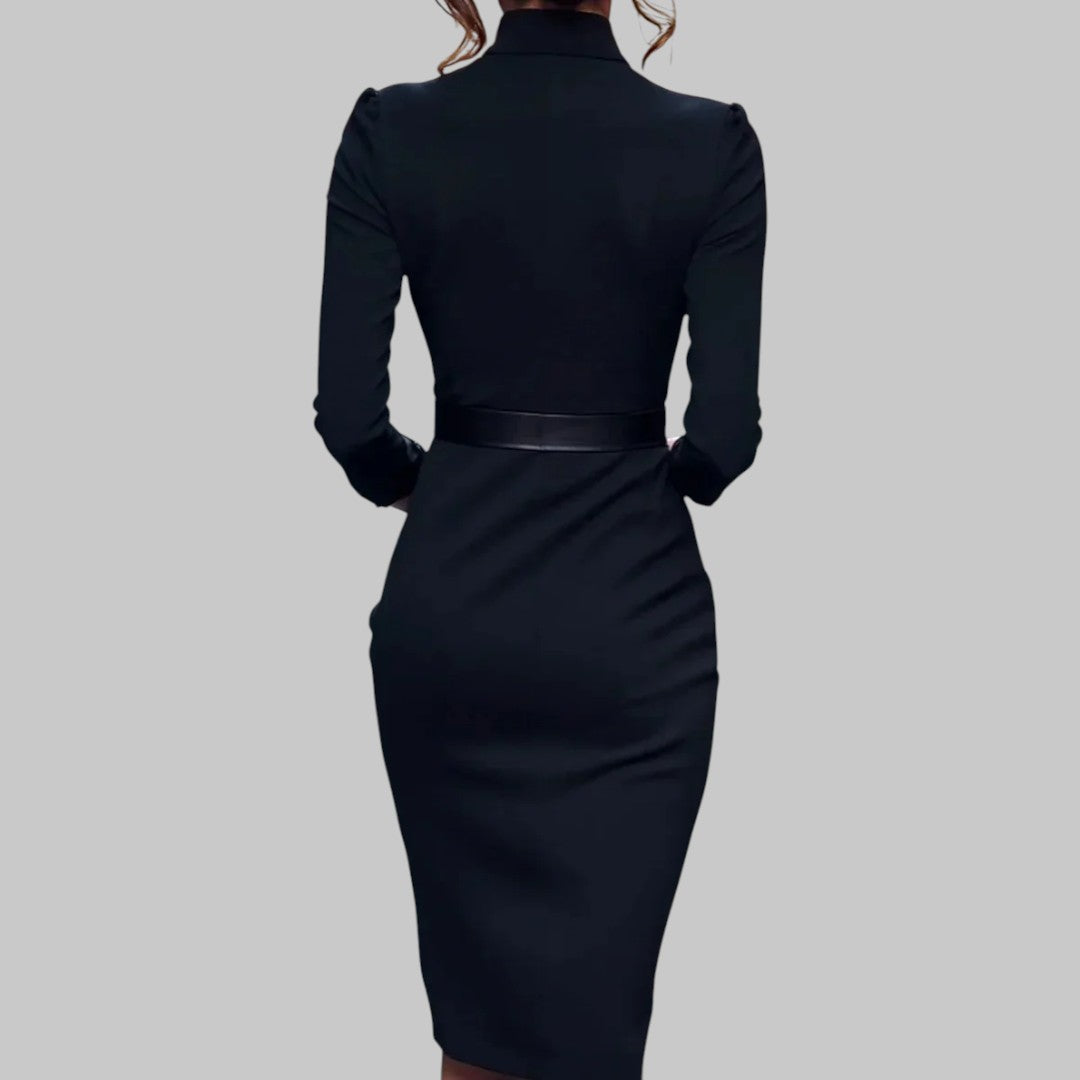 Claere | Women's Belted Sheath Midi Dress