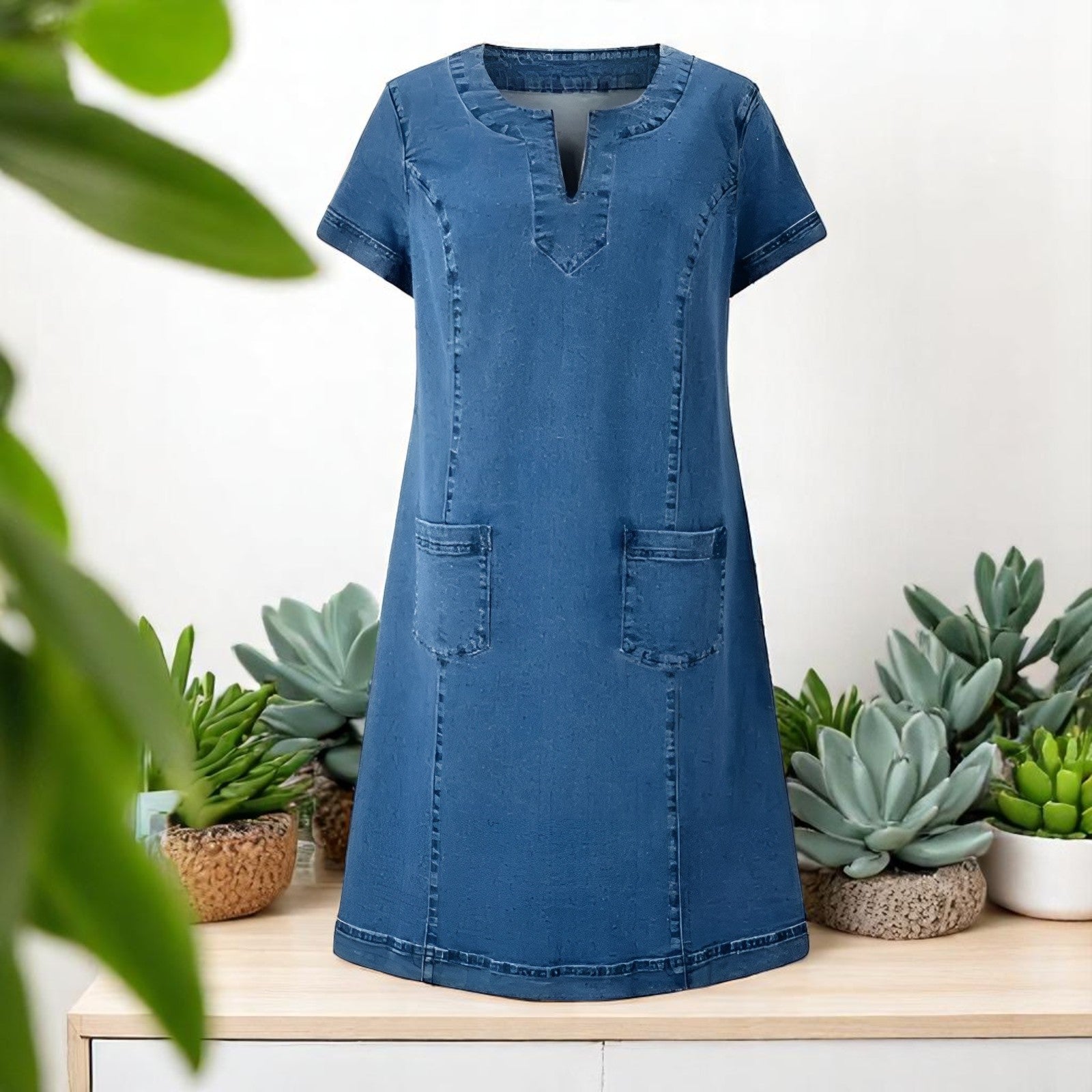 Poppy | Women's Short Sleeve Denim Mini Shift Dress