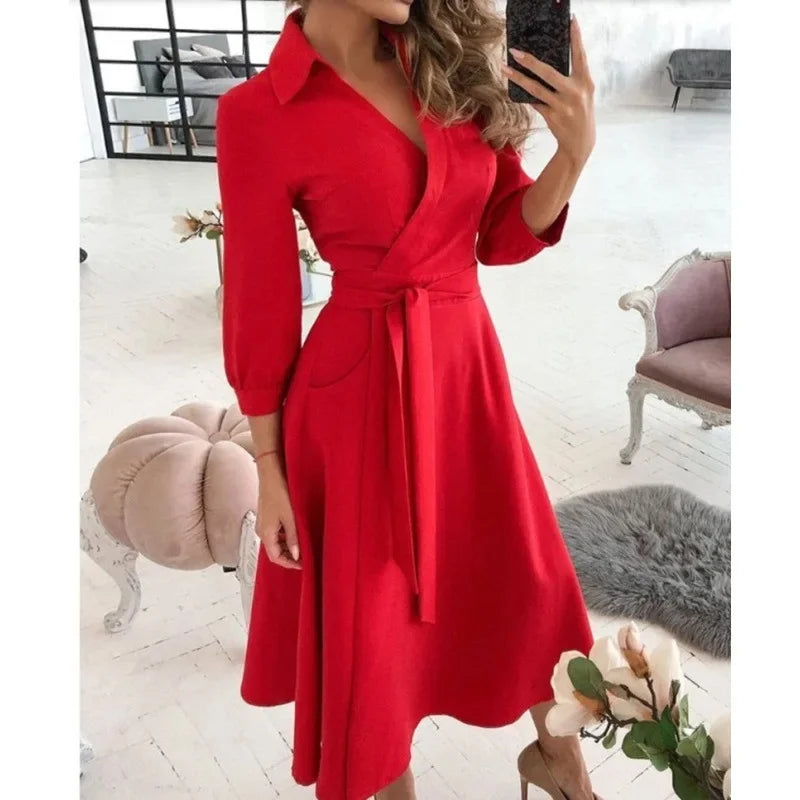 Savvie | Women’s Long Sleeve Wrap Midi Dress
